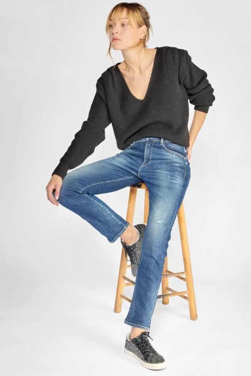 Le Temps des Cerises Coupe Regular-Basic 400/17 Mom Taille Haute 7/8Eme Jeans Destroy Bleu N°2 Blue