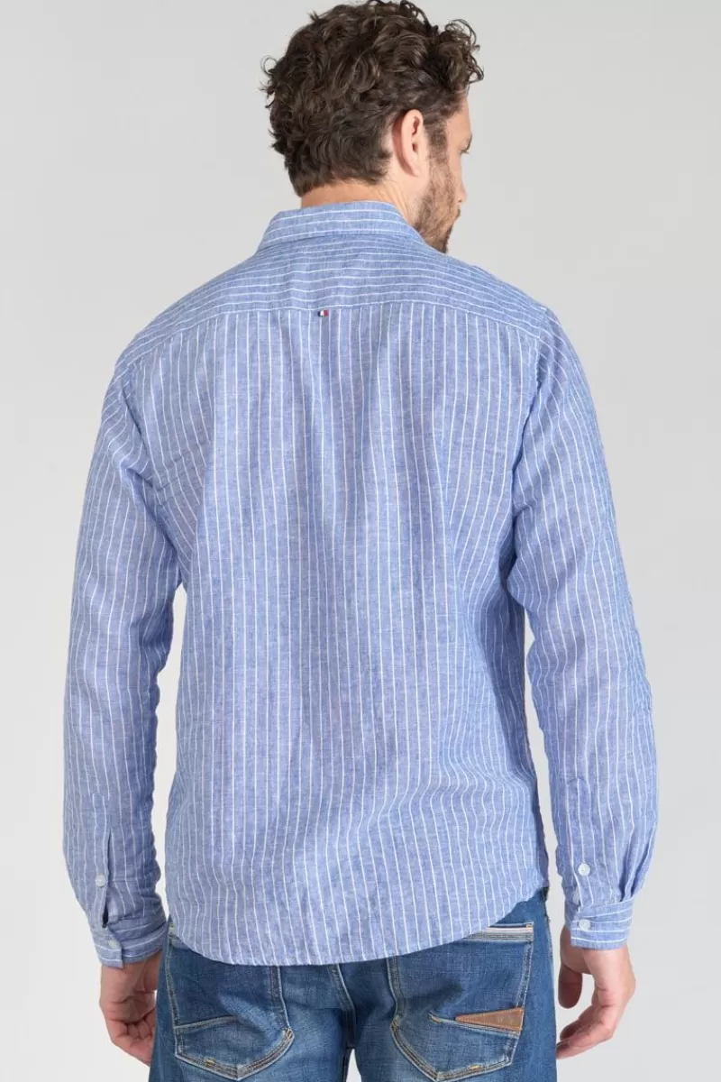 chemise_bolko_en_lin_melange_bleu_ciel_4.webp Le Temps des Cerises Chemises-Chemise Bolko En Lin Melange Bleu Ciel Peacoat