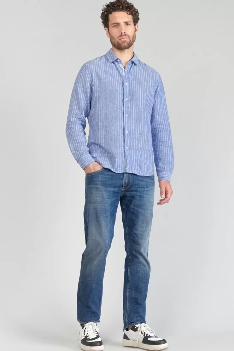 chemise_bolko_en_lin_melange_bleu_ciel_6.webp Le Temps des Cerises Chemises-Chemise Bolko En Lin Melange Bleu Ciel Peacoat