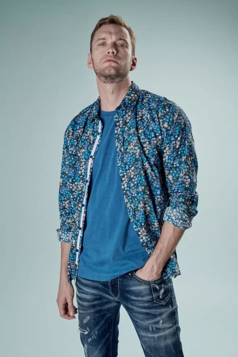 Le Temps des Cerises Chemises-Chemise Griba A Motif Fleuri Bleu Galaxy