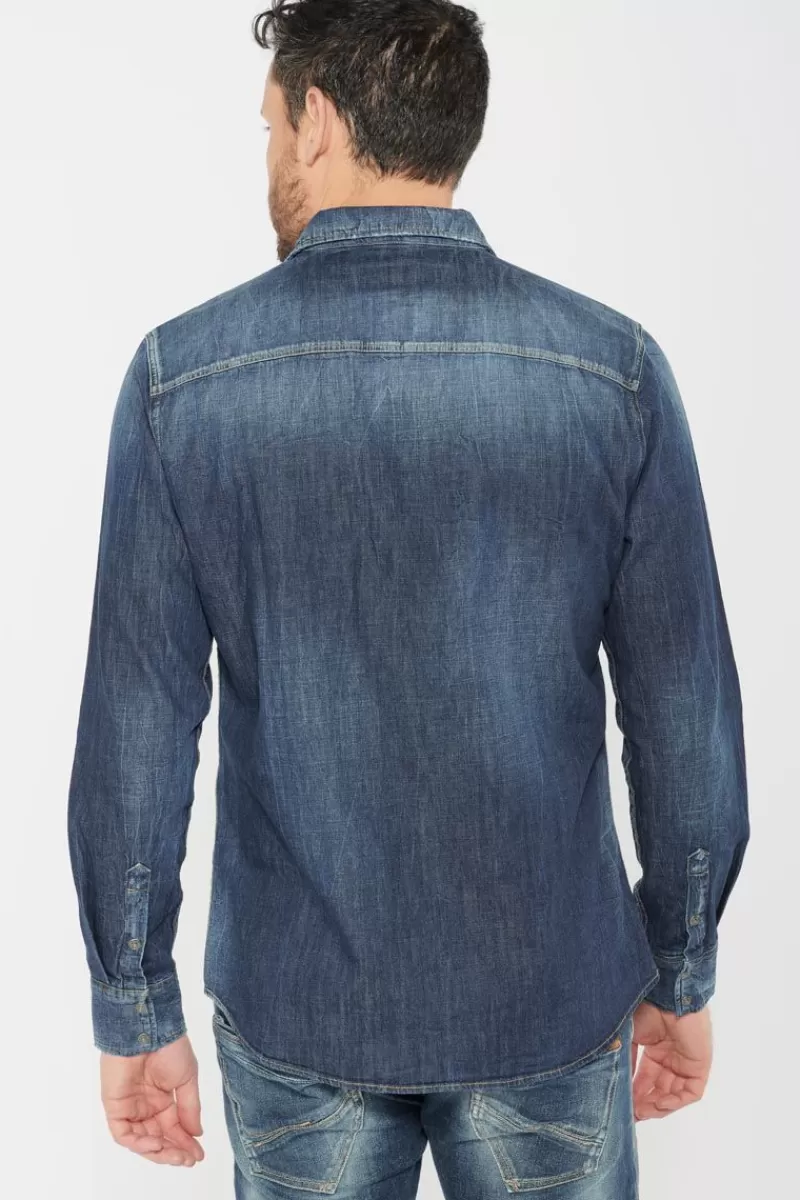 chemise_juanito_en_jeans_bleu_2.webp Le Temps des Cerises Chemises Et Vestes-Chemise Juanito En Jeans Bleu Blue