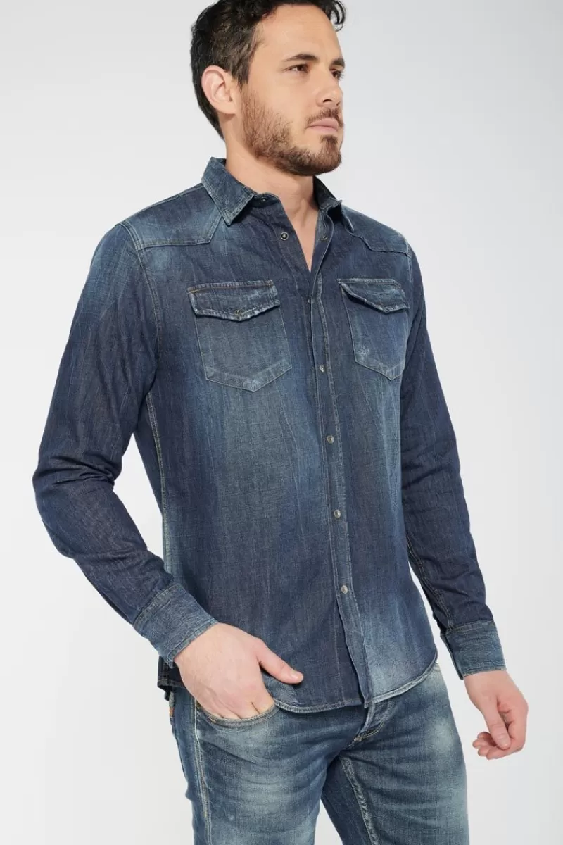 chemise_juanito_en_jeans_bleu_3.webp Le Temps des Cerises Chemises Et Vestes-Chemise Juanito En Jeans Bleu Blue