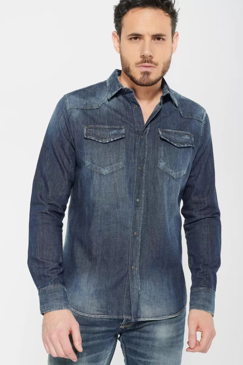 chemise_juanito_en_jeans_bleu_4.webp Le Temps des Cerises Chemises Et Vestes-Chemise Juanito En Jeans Bleu Blue