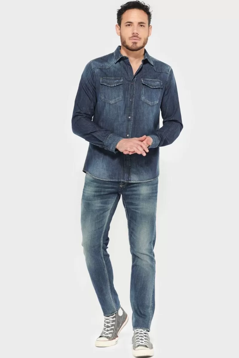 chemise_juanito_en_jeans_bleu_5.webp Le Temps des Cerises Chemises Et Vestes-Chemise Juanito En Jeans Bleu Blue