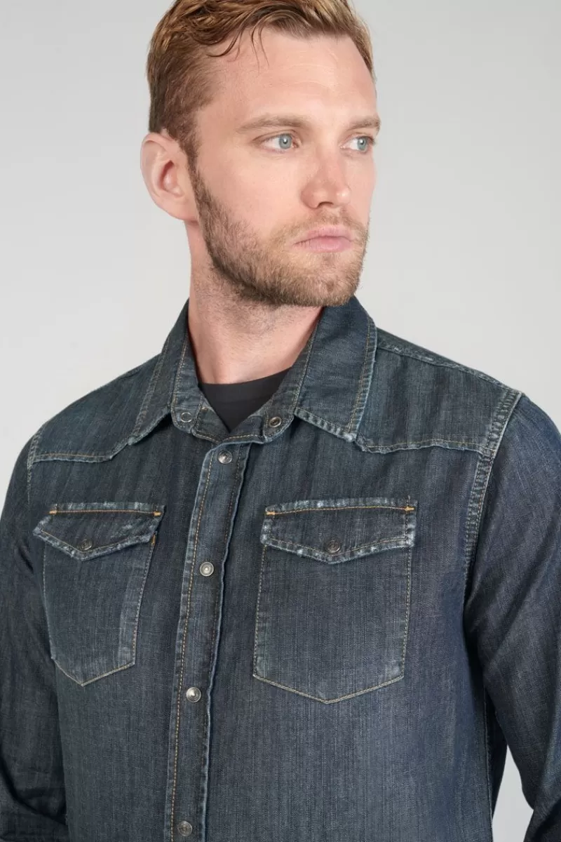 chemise_juanito_en_jeans_brut_4.webp Le Temps des Cerises Chemises Et Vestes-Chemise Juanito En Jeans Brut Blue