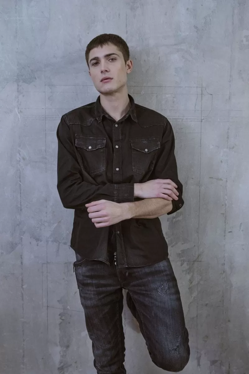 chemise_juanito_en_jeans_noir_delave_0.webp Le Temps des Cerises Chemises Et Vestes-Chemise Juanito En Jeans Noir Delave Black / Black