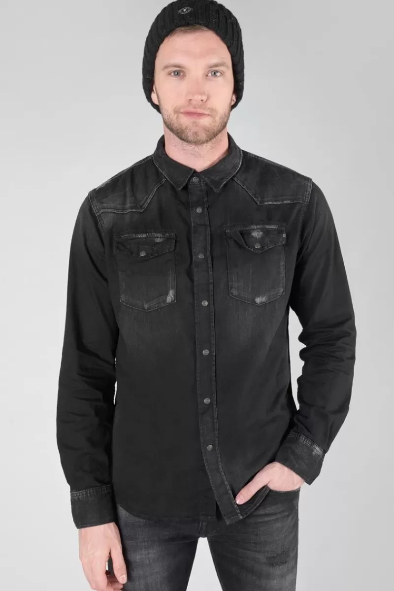 chemise_juanito_en_jeans_noir_delave_3.webp Le Temps des Cerises Chemises Et Vestes-Chemise Juanito En Jeans Noir Delave Black / Black