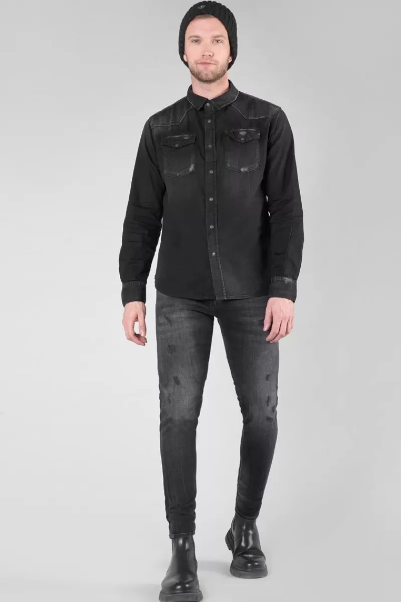 chemise_juanito_en_jeans_noir_delave_5.webp Le Temps des Cerises Chemises Et Vestes-Chemise Juanito En Jeans Noir Delave Black / Black