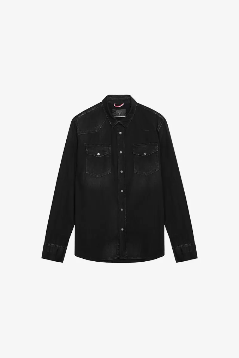 chemise_juanito_en_jeans_noir_delave_7.webp Le Temps des Cerises Chemises Et Vestes-Chemise Juanito En Jeans Noir Delave Black / Black