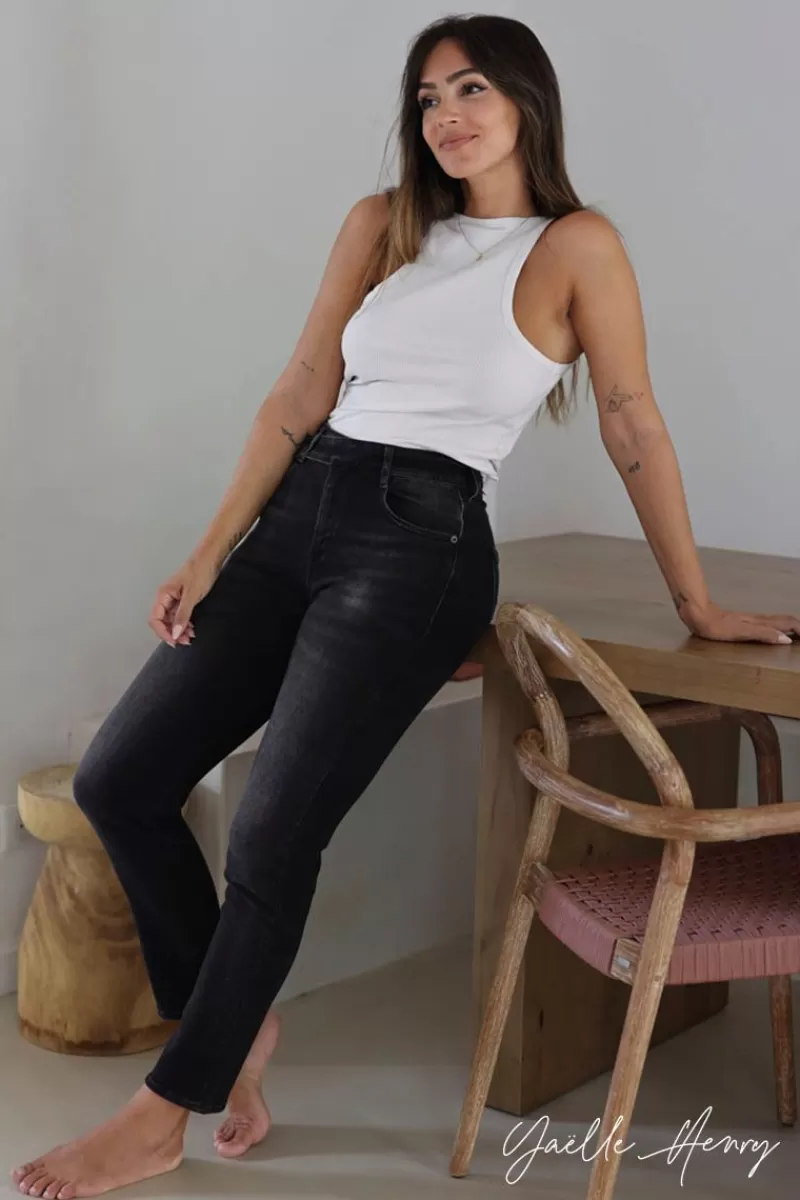 Le Temps des Cerises Coupe Regular-Collab @Yaelle_Henry Henry 400/17 Mom Taille Haute 7/8Eme Jeans Noir N°1 Black / Black