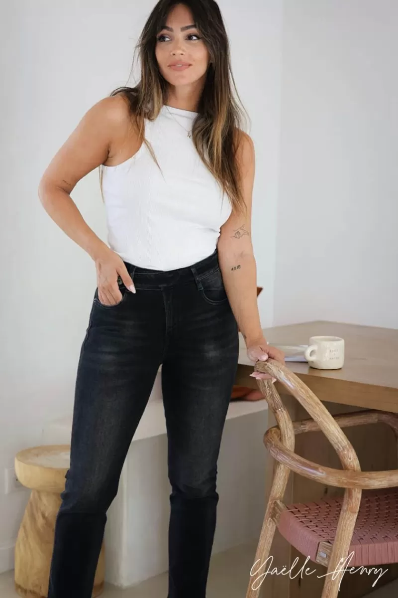 Le Temps des Cerises Coupe Regular-Collab @Yaelle_Henry Henry 400/17 Mom Taille Haute 7/8Eme Jeans Noir N°1 Black / Black
