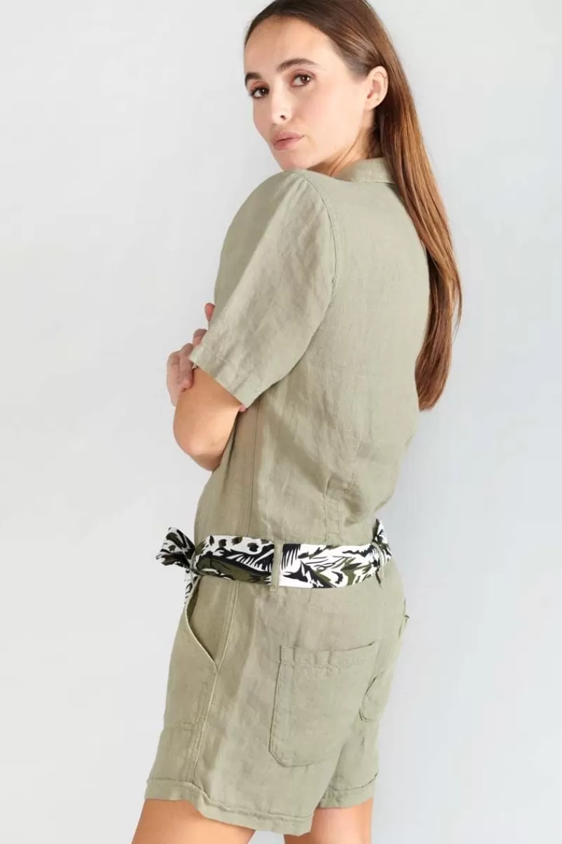 combishort_barasse_en_lin_kaki_clair_3.webp Le Temps des Cerises Combinaisons-Combi-Short Barasse En Lin Kaki Clair Sea Spray