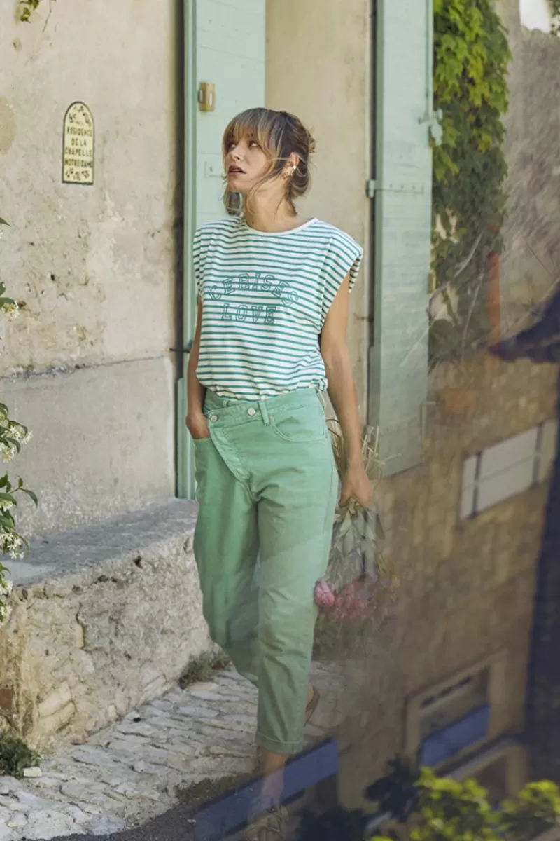 Le Temps des Cerises Coupe Boyfit-Cosy Boyfit 7/8Eme Jeans Vert Menthe Peppermint