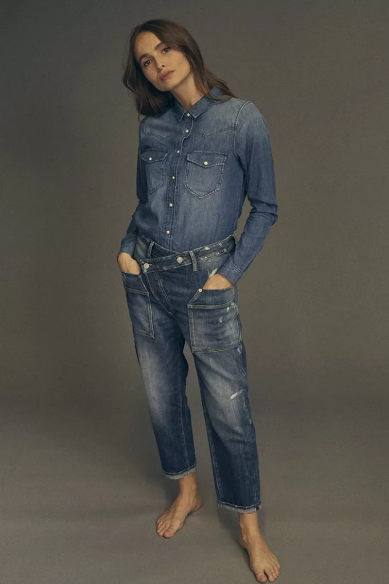 Le Temps des Cerises Coupe Boyfit-Cosy Pocket Boyfit 7/8Eme Jeans Destroy Bleu N°2 Blue