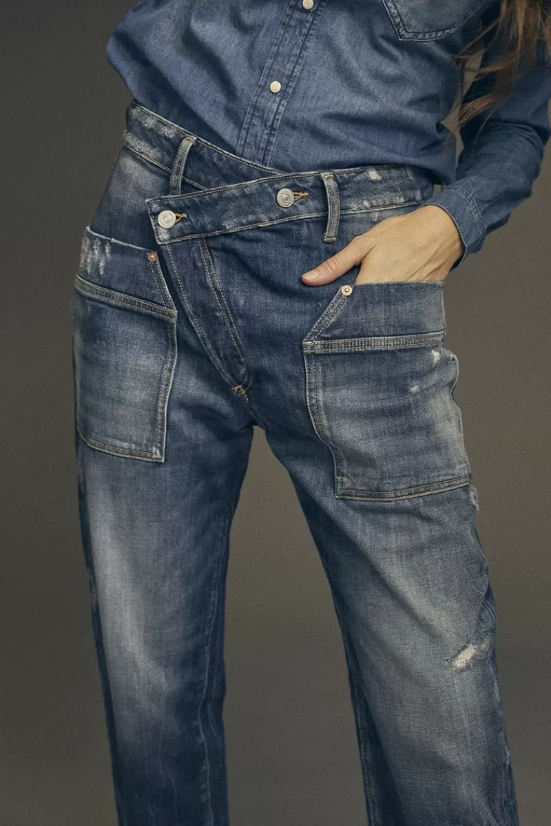 Le Temps des Cerises Coupe Boyfit-Cosy Pocket Boyfit 7/8Eme Jeans Destroy Bleu N°2 Blue