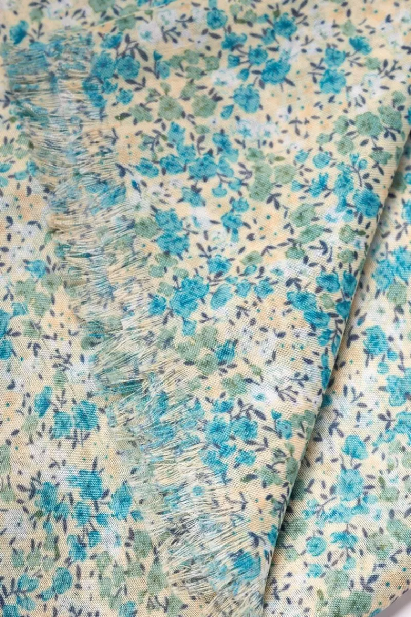 Le Temps des Cerises Écharpes & Foulards-Foulard Jadida A Motif Fleuri Bleu Et Vert Liberty Blue