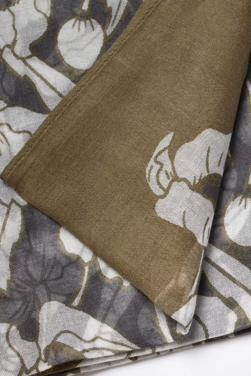 Le Temps des Cerises Écharpes & Foulards-Foulard Valentine A Motif Fleuri Kaki Lizard