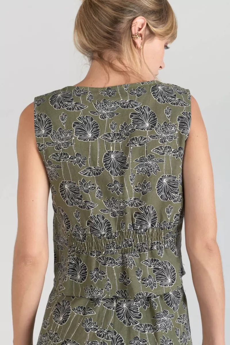 Le Temps des Cerises Tops-Gilet Gish Kaki A Motif Fleuri Lizard
