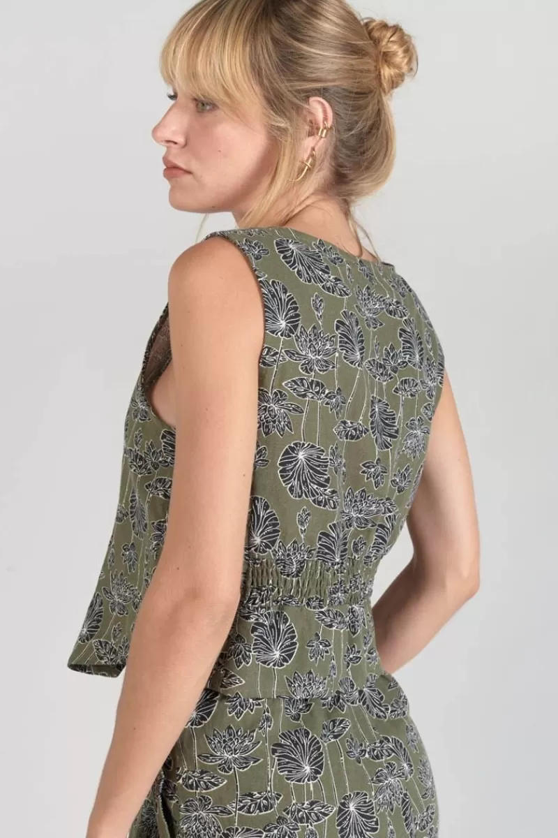 gilet_gish_kaki_a_motif_fleuri_4.webp Le Temps des Cerises Tops-Gilet Gish Kaki A Motif Fleuri Lizard