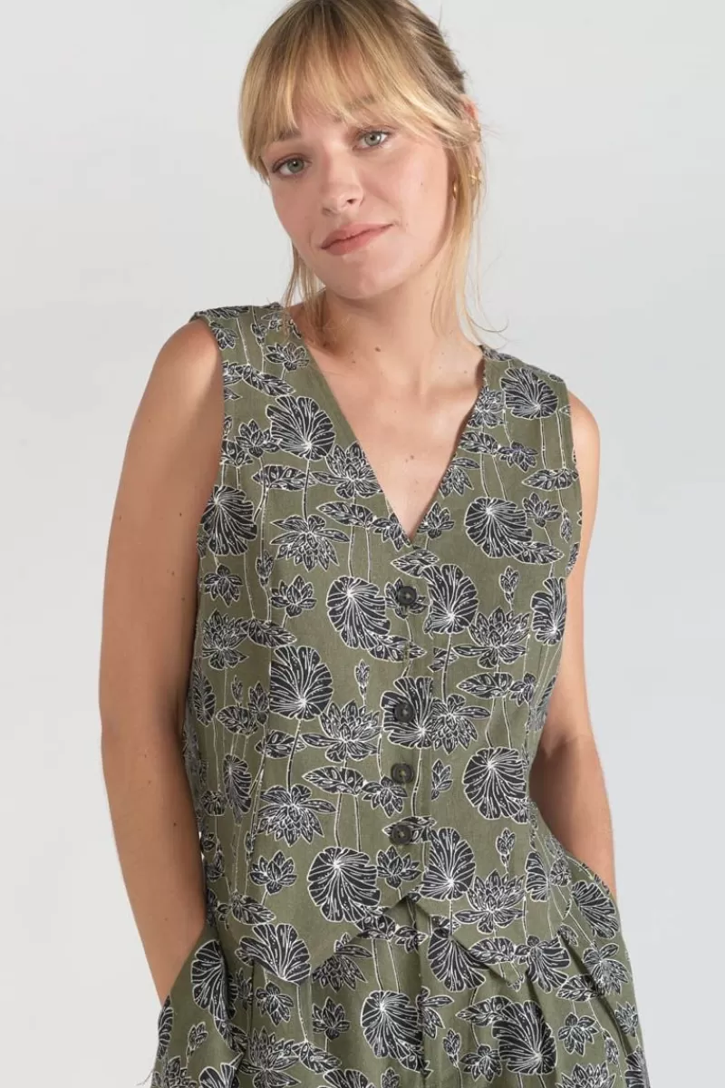 gilet_gish_kaki_a_motif_fleuri_7.webp Le Temps des Cerises Tops-Gilet Gish Kaki A Motif Fleuri Lizard