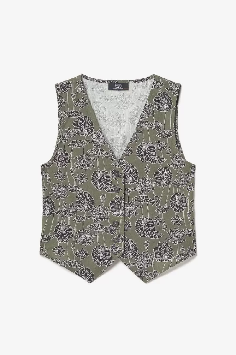 gilet_gish_kaki_a_motif_fleuri_8.webp Le Temps des Cerises Tops-Gilet Gish Kaki A Motif Fleuri Lizard