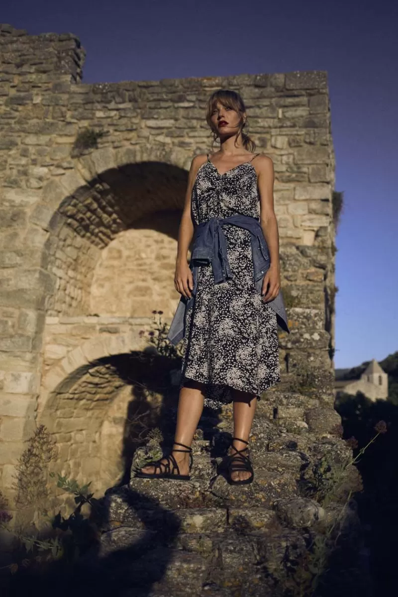 Le Temps des Cerises Shorts & Jupes-Jupe Longue Cassand A Motif Fleuri Noir Et Blanc Black Flower