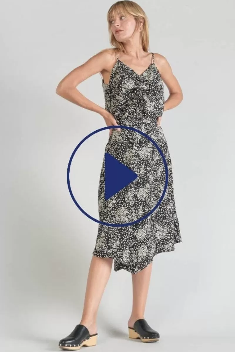 Le Temps des Cerises Shorts & Jupes-Jupe Longue Cassand A Motif Fleuri Noir Et Blanc Black Flower