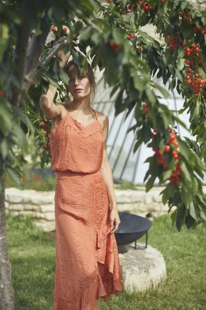 Le Temps des Cerises Shorts & Jupes-Jupe Longue Gino En Jacquard Zebre Orange Corail Coral Rose