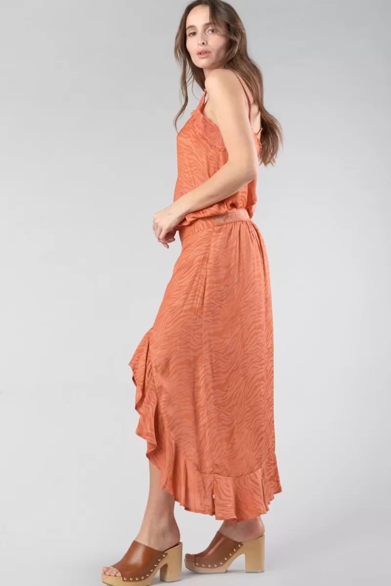 Le Temps des Cerises Shorts & Jupes-Jupe Longue Gino En Jacquard Zebre Orange Corail Coral Rose