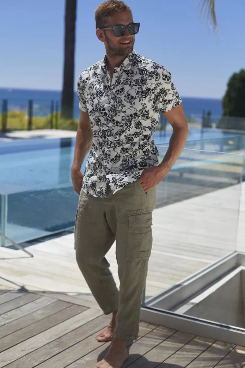 Le Temps des Cerises Pantalons & Chinos-Pantalon Cargo En Lin Oddo Kaki Clair Sea Spray