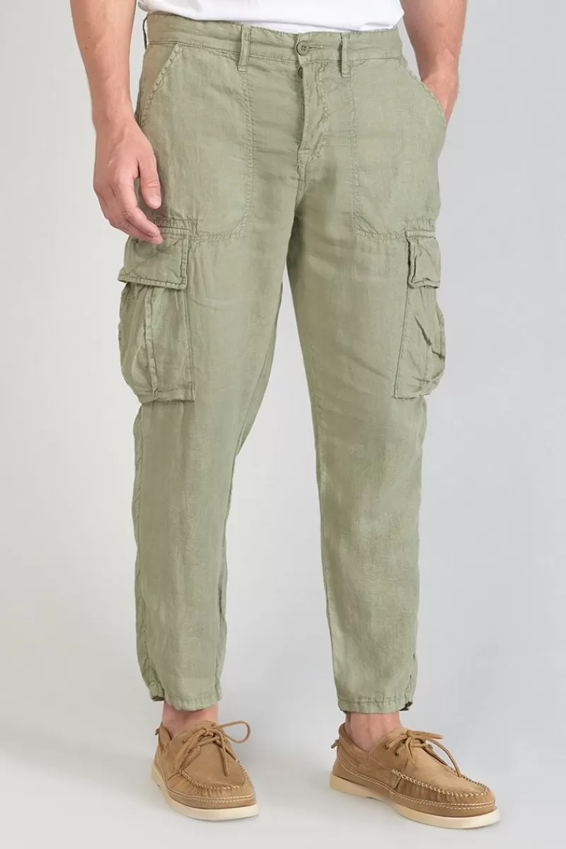 Le Temps des Cerises Pantalons & Chinos-Pantalon Cargo En Lin Oddo Kaki Clair Sea Spray