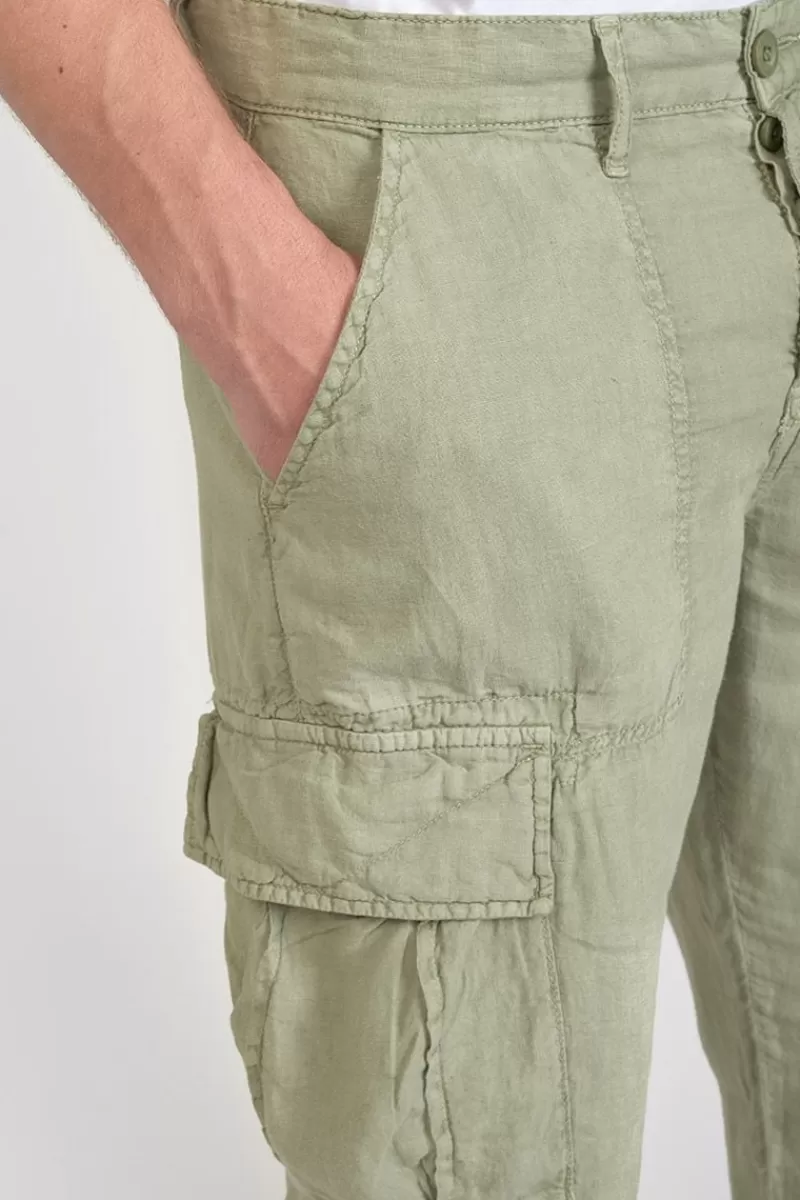 pantalon_cargo_en_lin_oddo_kaki_clair_2.webp Le Temps des Cerises Pantalons & Chinos-Pantalon Cargo En Lin Oddo Kaki Clair Sea Spray