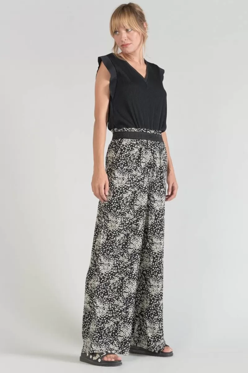 pantalon_fluide_luisa_a_motif_fleuri_noir_et_blanc_2.webp Le Temps des Cerises Pantalons & Chinos-Pantalon Fluide Luisa A Motif Fleuri Noir Et Blanc Black Flower