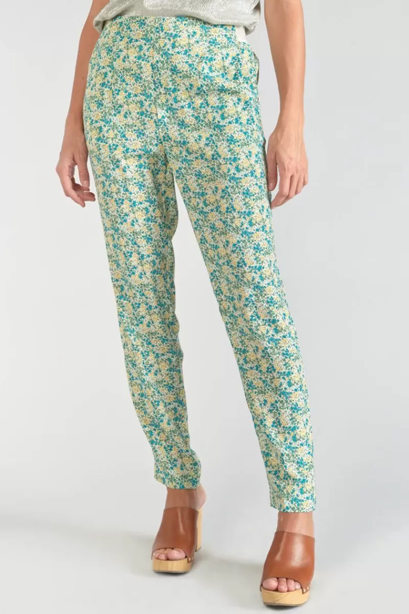 pantalon_rani_a_motif_fleuri_vert_et_bleu_4.webp Le Temps des Cerises Pantalons & Chinos-Pantalon Rani A Motif Fleuri Vert Et Bleu Liberty Blue