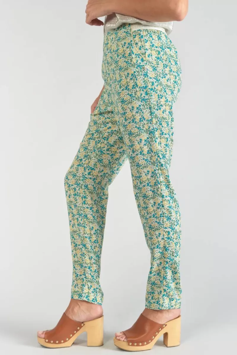 pantalon_rani_a_motif_fleuri_vert_et_bleu_5.webp Le Temps des Cerises Pantalons & Chinos-Pantalon Rani A Motif Fleuri Vert Et Bleu Liberty Blue