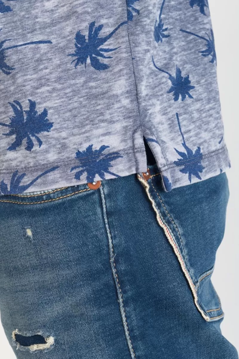 polo_chevy_a_motif_palmier_3.webp Le Temps des Cerises T-Shirts & Polos-Polo Chevy A Motif Palmier Peacoat