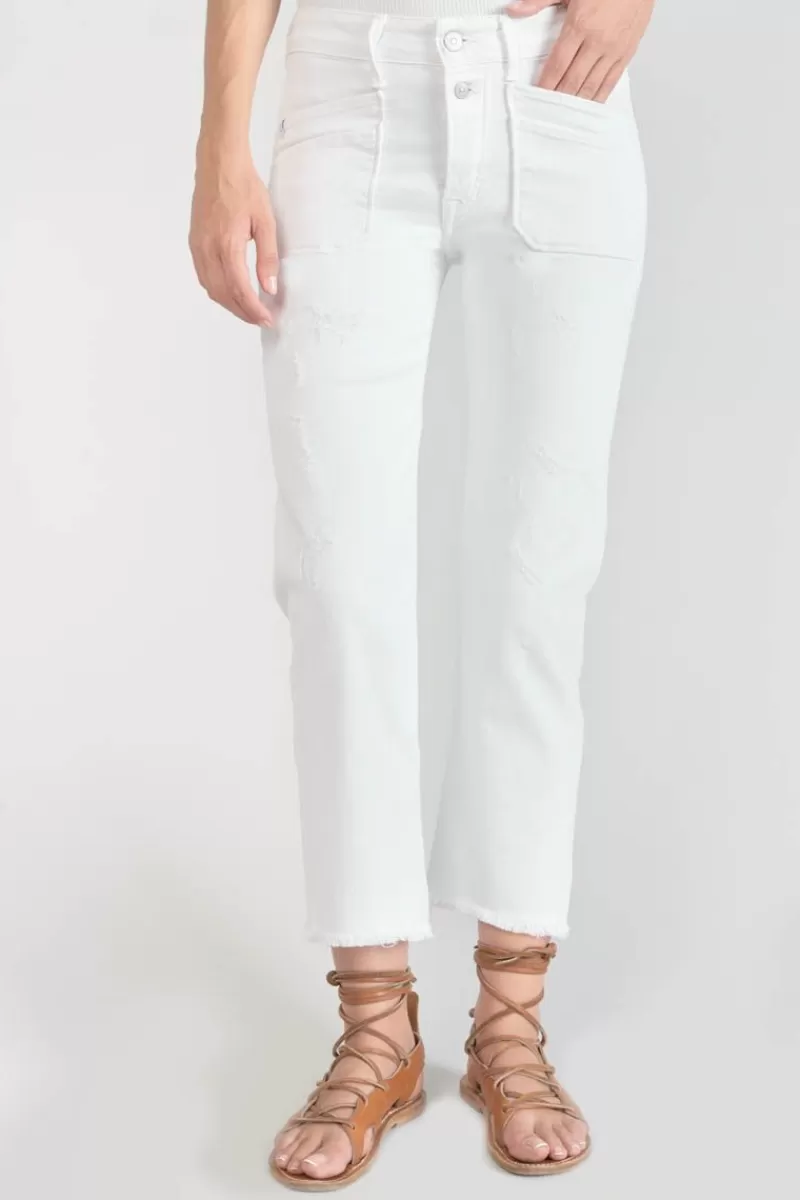 Le Temps des Cerises Coupe Regular-Pricilia Taille Haute 7/8Eme Destroy Jeans Blanc White