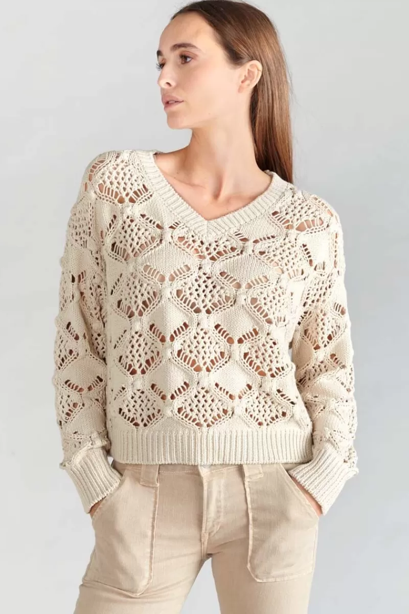 pull_poots_ajoure_sable_6.webp Le Temps des Cerises Pulls & Sweats & Cardigans-Pull Poots Ajoure Sable Sand