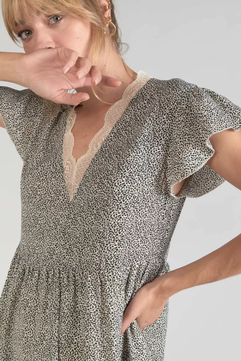 robe_aliette_a_motif_et_noir_5.webp Le Temps des Cerises Robes-Robe Aliette A Motif Et Noir Beige