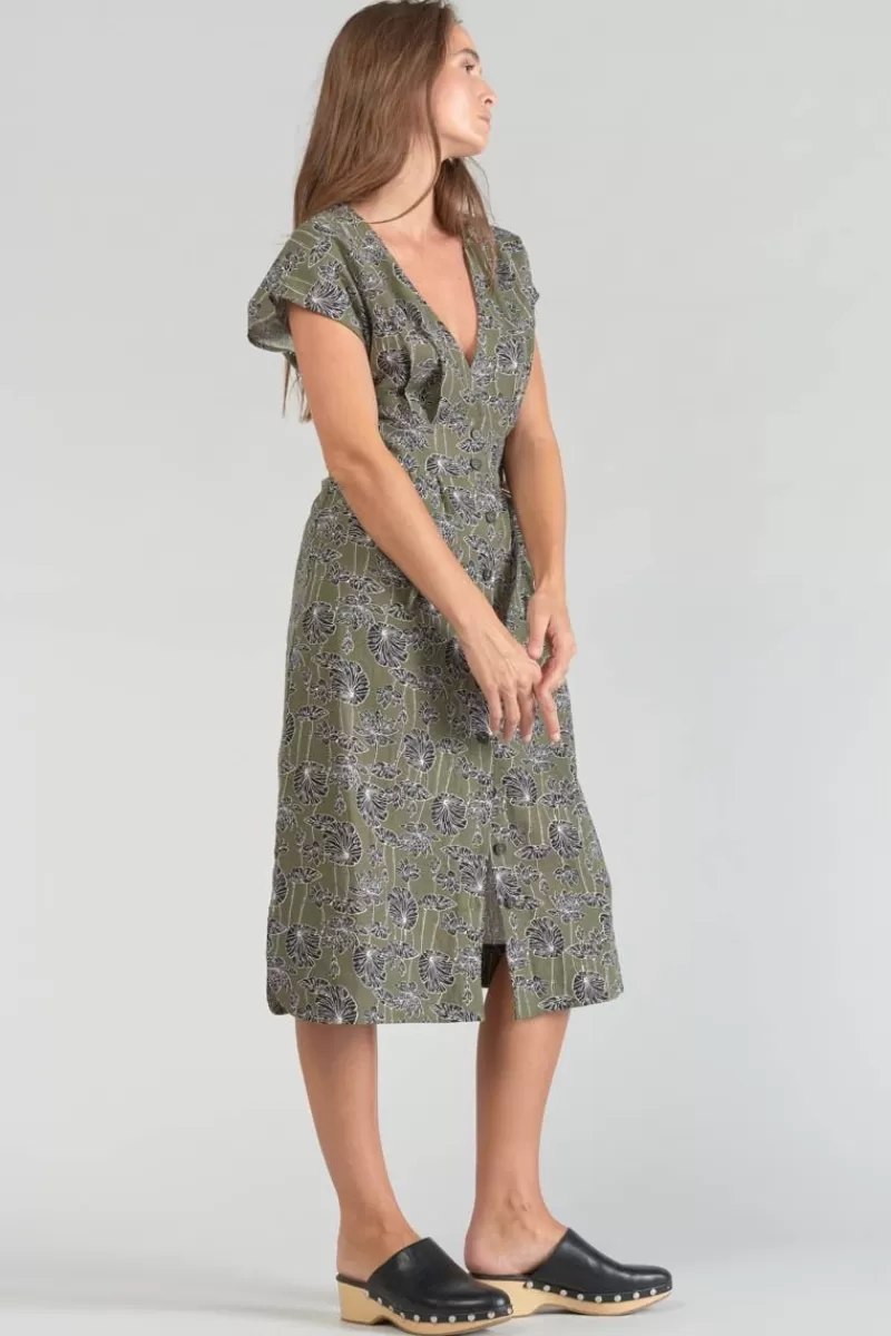 Le Temps des Cerises Robes-Robe Longue Croft Kaki A Motif Fleuri Lizard