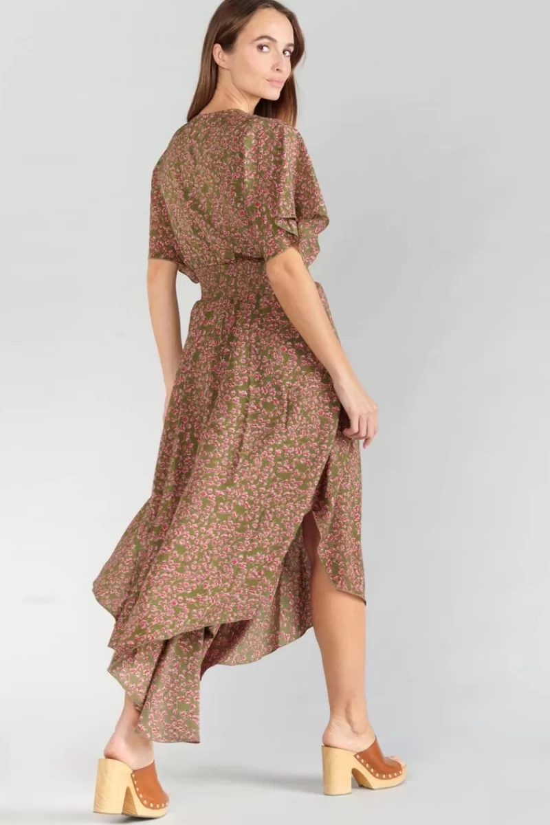 Le Temps des Cerises Robes-Robe Longue Yaka Kaki A Motif Fleuri Khaki Flowers