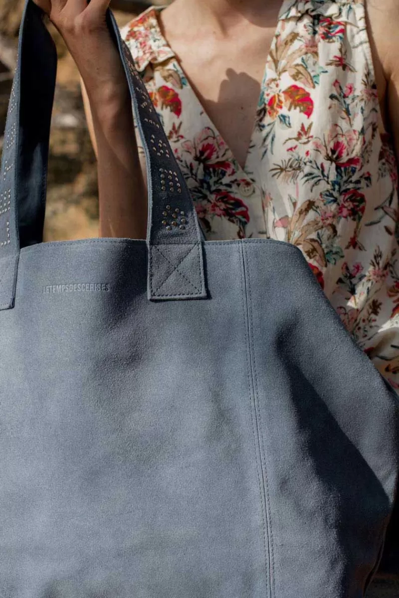 Le Temps des Cerises Sacs & Portefeuilles-Sac Cabas Micky En Cuir Suede Bleu Gris Denim