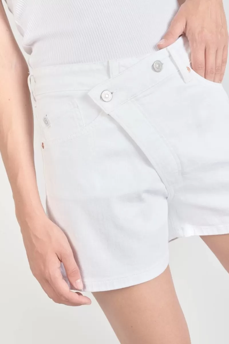 Le Temps des Cerises Coupe Criss Cross-Short Mosta En Jeans Blanc A Fermeture Asymetrique White