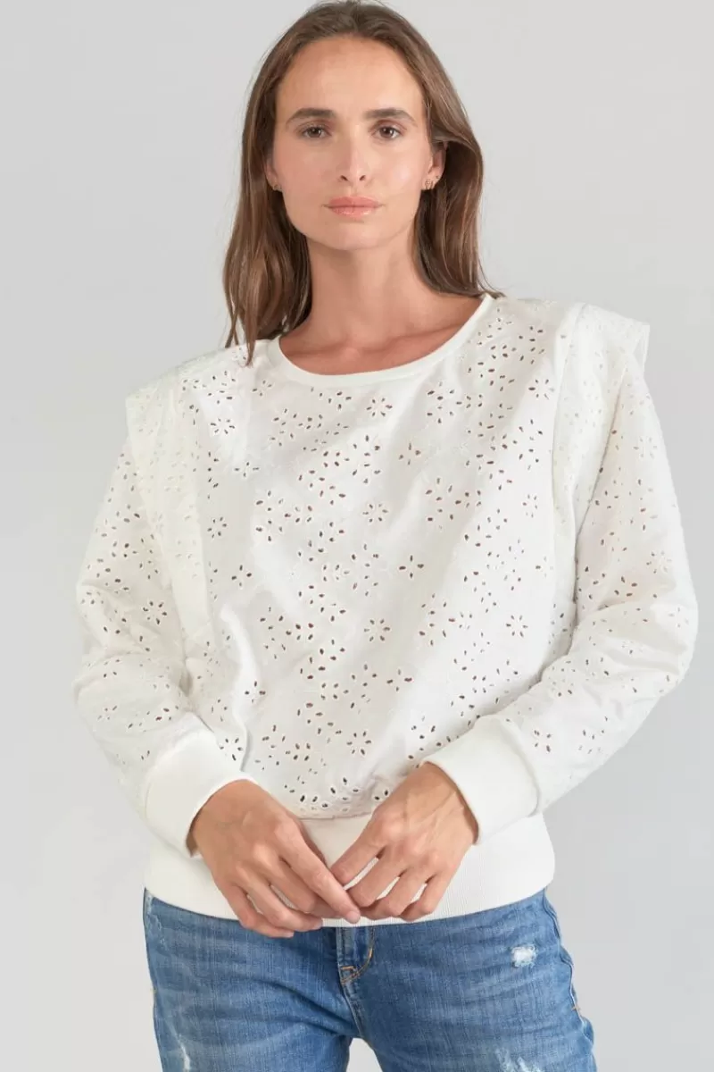 sweat_plume_ajoure_blanc_3.webp Le Temps des Cerises Pulls & Sweats & Cardigans-Sweat Plume Ajoure Blanc Ice Cream