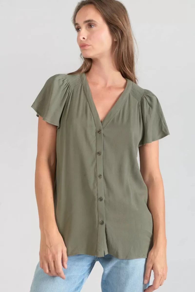 top_aube_en_tencel_kaki_2.webp Le Temps des Cerises Tops-Top Aube En Tencel Kaki Lizard