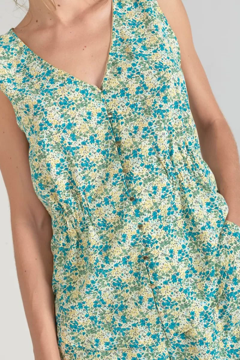 top_craig_a_motif_fleuri_vert_et_bleu_4.webp Le Temps des Cerises Tops-Top Craig A Motif Fleuri Vert Et Bleu Liberty Blue