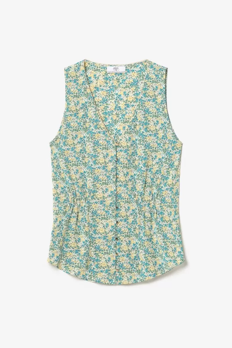 top_craig_a_motif_fleuri_vert_et_bleu_6.webp Le Temps des Cerises Tops-Top Craig A Motif Fleuri Vert Et Bleu Liberty Blue