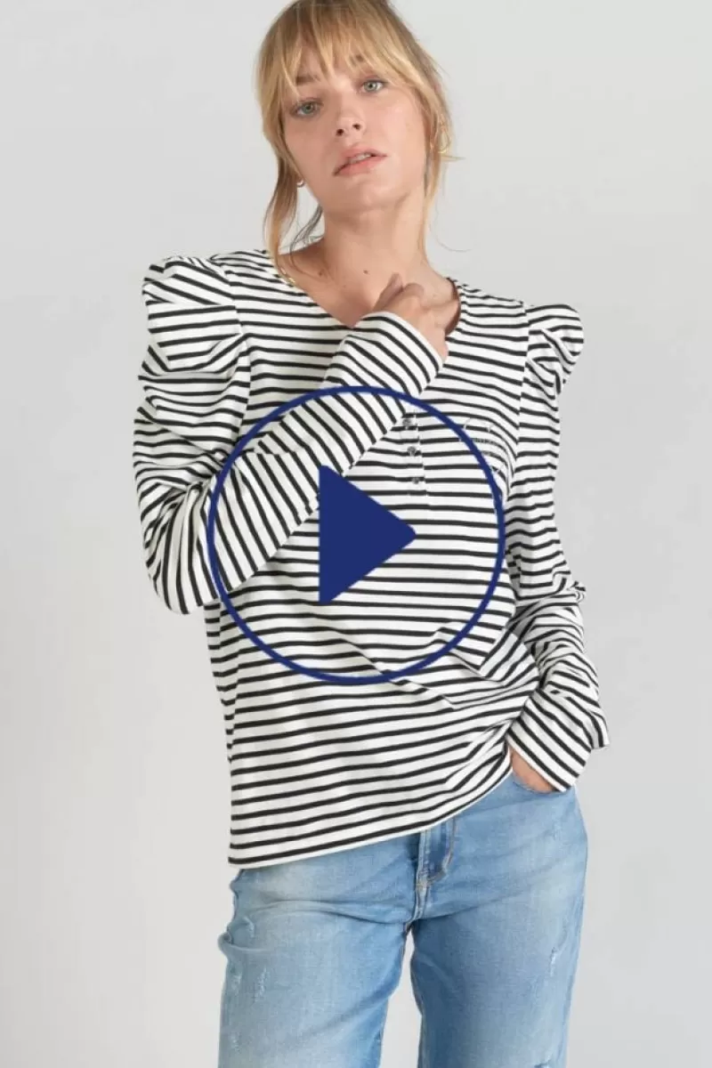 Le Temps des Cerises T-Shirts & Débardeurs-Top Demi A Rayures Noires Et Blanches Black/White Stripes