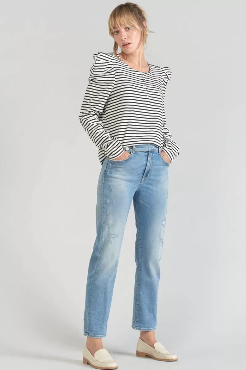 top_demi_a_rayures_noires_et_blanches_2.webp Le Temps des Cerises T-Shirts & Débardeurs-Top Demi A Rayures Noires Et Blanches Black/White Stripes