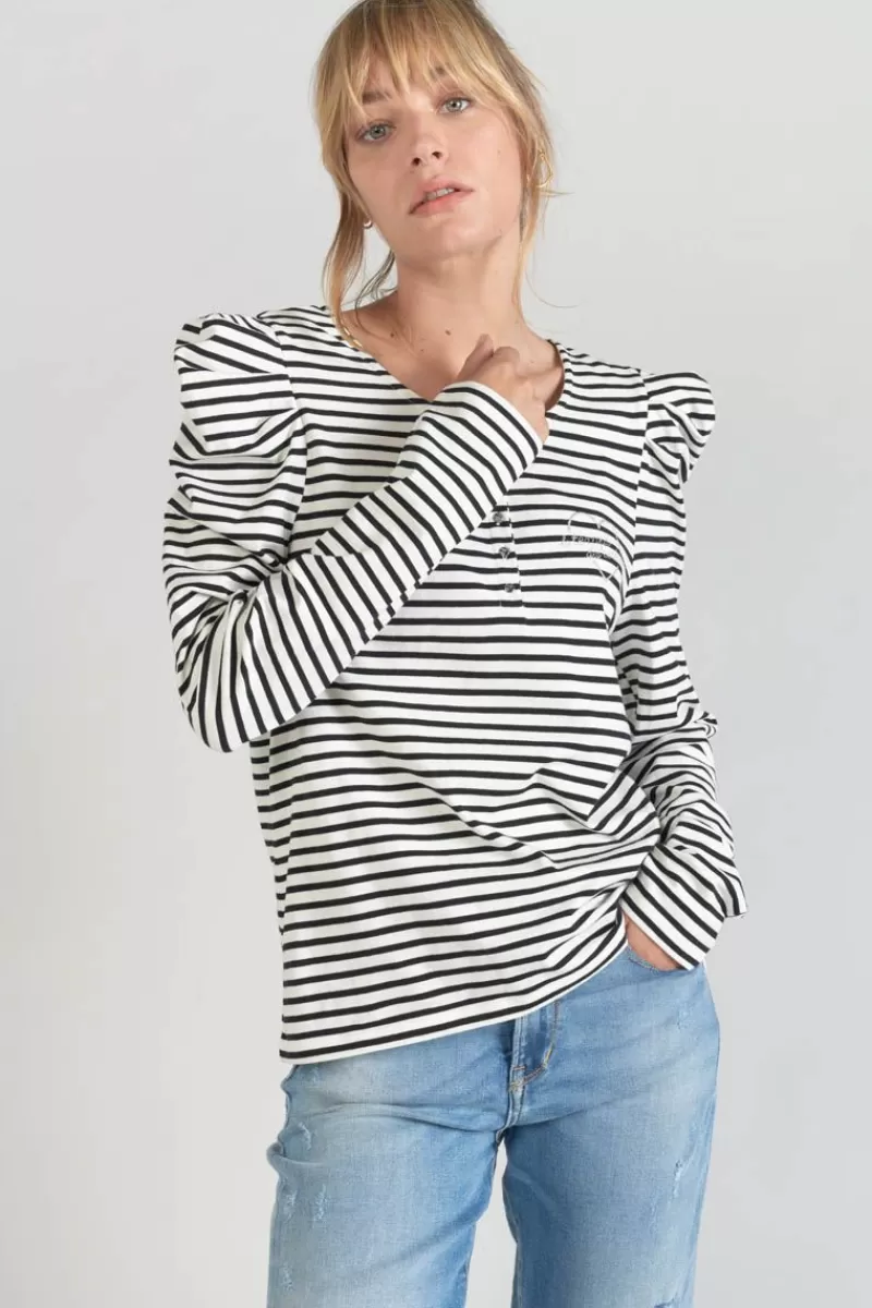 top_demi_a_rayures_noires_et_blanches_3.webp Le Temps des Cerises T-Shirts & Débardeurs-Top Demi A Rayures Noires Et Blanches Black/White Stripes